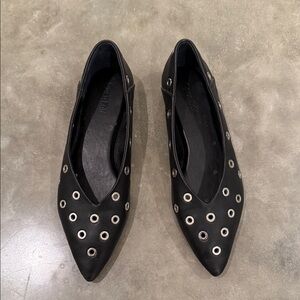 Open Edit - Black Grommet Detail Women's Flats